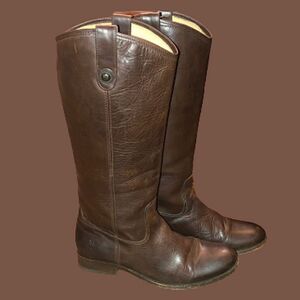 FRYE Brown Leather Mid Calf Campus Low Heel Smooth Shaft Western Boots Sz 9